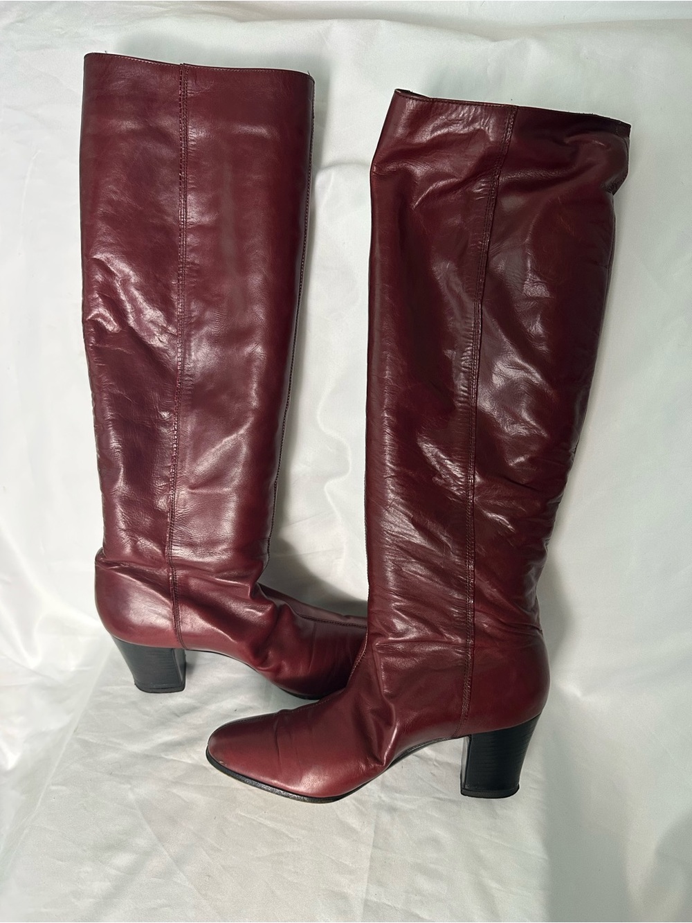 Women’s Burgundy Brown Genuine Leather Knee High Boots Size 6 Slim Fit
